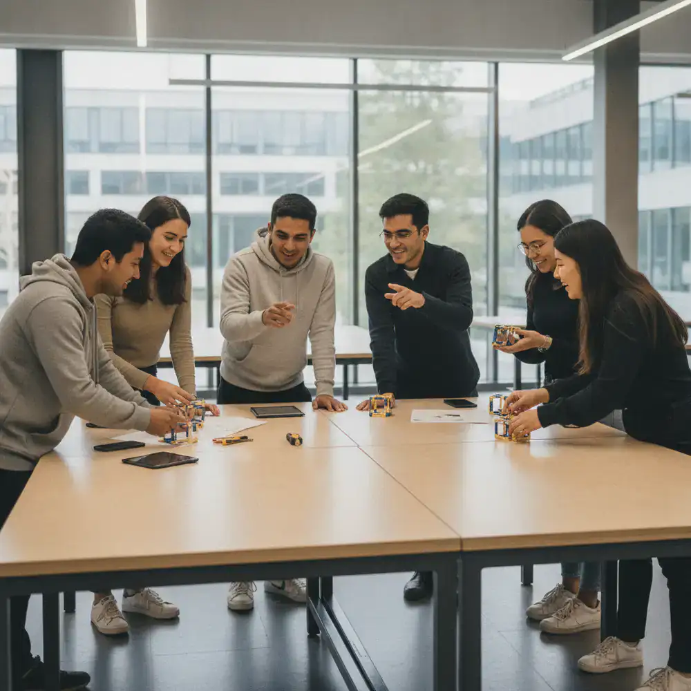 Étudiants internationaux échangeant lors d'un atelier pratique