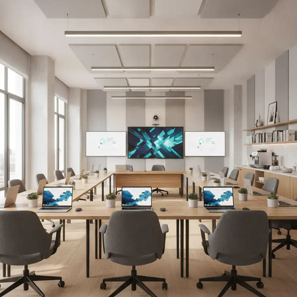 Salle de classe moderne équipée pour les adultes et professionnels